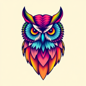 Gradient Color Owl Tattoo