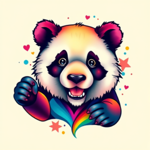 Gradient Color Panda Tattoo