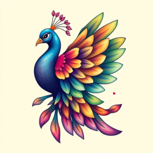 Gradient Color Peacock Tattoo