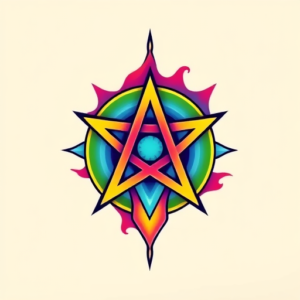 Gradient Color Pentagram Tattoo