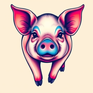 Gradient Color Pig Tattoo
