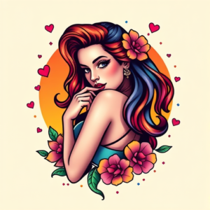 Gradient Color Pinup Tattoo