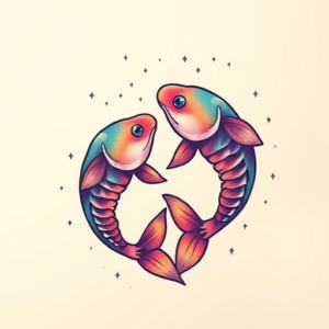 Gradient Color Pisces Tattoo