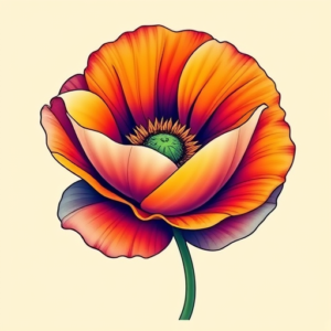 Gradient Color Poppy Tattoo