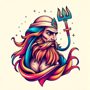 Gradient Color Poseidon Tattoo
