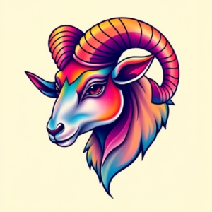 Gradient Color Ram Tattoo