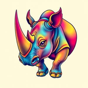 Gradient Color Rhino Tattoo