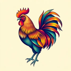 Gradient Color Rooster Tattoo