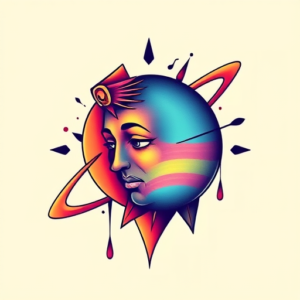 Gradient Color Saturn Tattoo