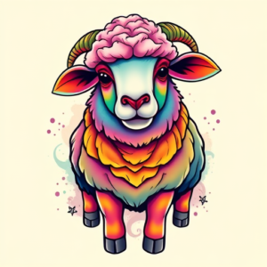 Gradient Color Sheep Tattoo