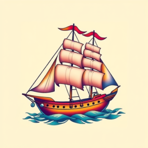 Gradient Color Ship Tattoo