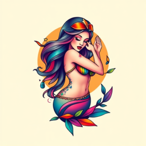 Gradient Color Siren Tattoo