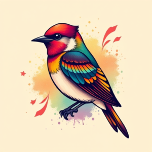 Gradient Color Sparrow Tattoo