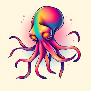 Gradient Color Squid Tattoo
