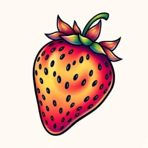 Gradient Color Strawberry Tattoo
