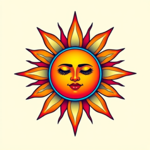 Gradient Color Sun Tattoo