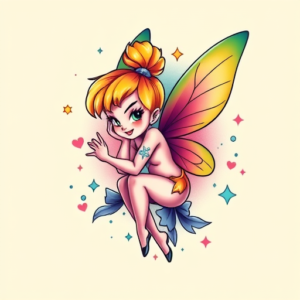 Gradient Color Tinkerbell Tattoo