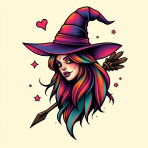 Gradient Color Witch Tattoo