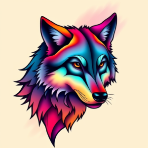 Gradient Color Wolf Tattoo
