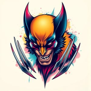 Gradient Color Wolverine Tattoo