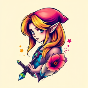 Gradient Color Zelda Tattoo