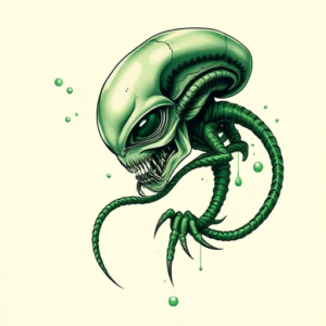 Green Ink Alien Tattoo