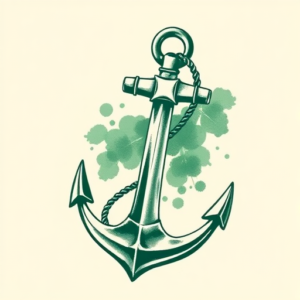 Green Ink Anchor Tattoo