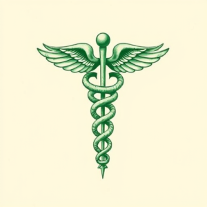 Green Ink Caduceus Tattoo