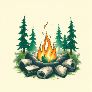 Green Ink Campfire Tattoo