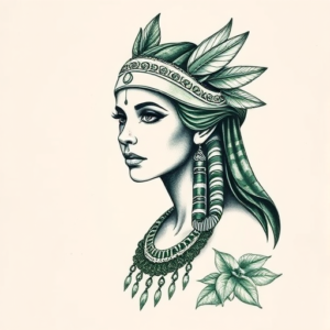 Green Ink Cleopatra Tattoo