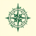Green Ink Compass Tattoo