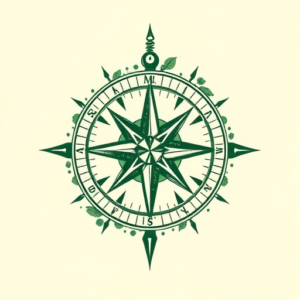 Green Ink Compass Tattoo