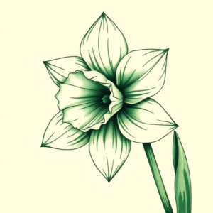 Green Ink Daffodil Tattoo