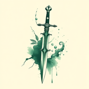Green Ink Dagger Tattoo
