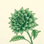 Green Ink Dahlia Tattoo