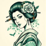 Green Ink Geisha Tattoo