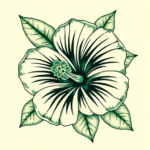 Green Ink Hibiscus Tattoo