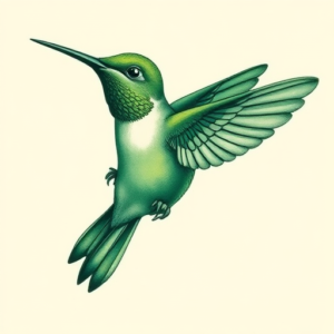 Green Ink Hummingbird Tattoo