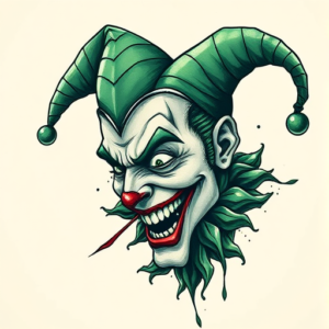 Green Ink Jester Tattoo