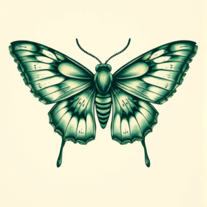 Green Ink Moth Tattoo