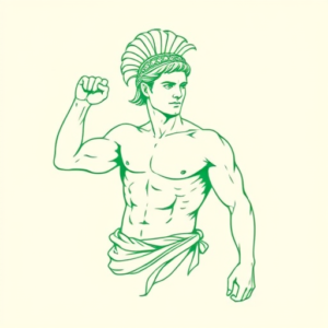 Green Ink Outline Achilles Tattoo