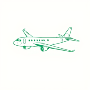 Green Ink Outline Airplane Tattoo
