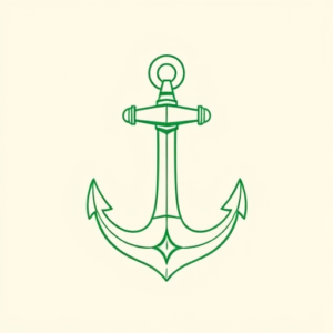 Green Ink Outline Anchor Tattoo
