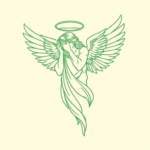 Green Ink Outline Angel Tattoo