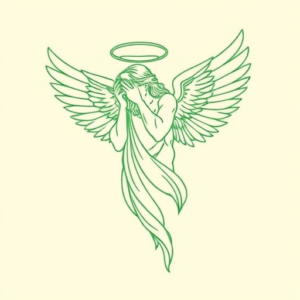 Green Ink Outline Angel Tattoo