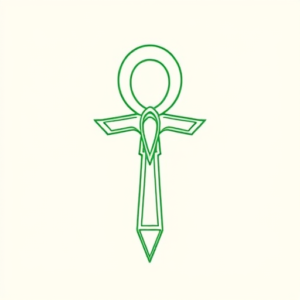 Green Ink Outline Ankh Tattoo