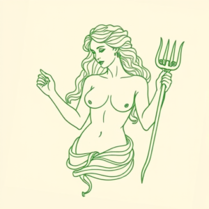 Green Ink Outline Aphrodite Tattoo