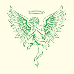 Green Ink Outline Archangel Tattoo