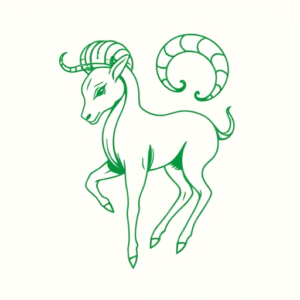 Green Ink Outline Aries Tattoo