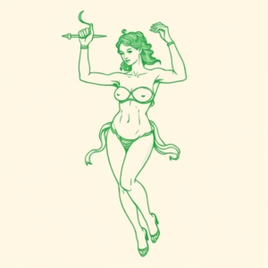 Green Ink Outline Artemis Tattoo